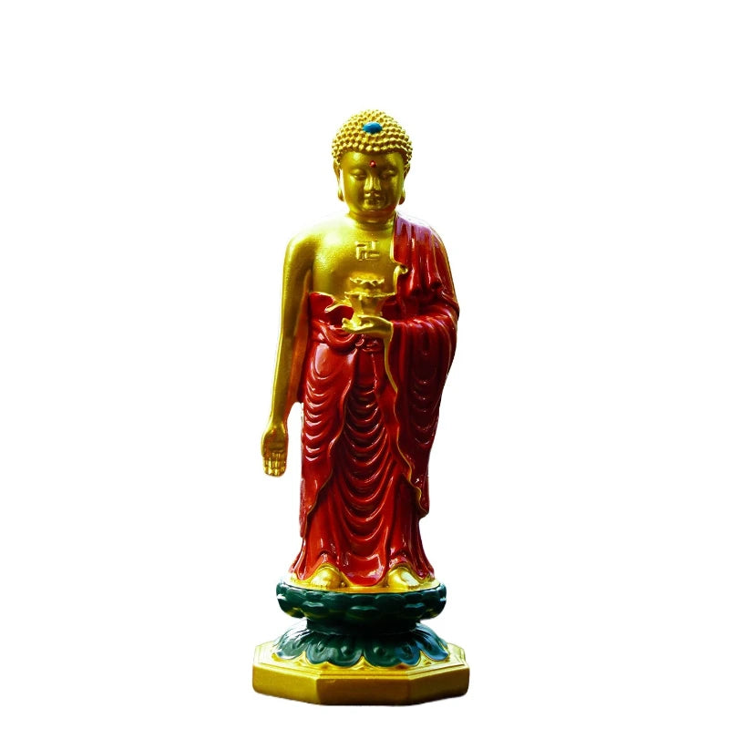 Statue Bouddha Amitabha Debout en Résine – 13 cm, Doré ou Robe Rouge, Décoration Zen ou Voiture