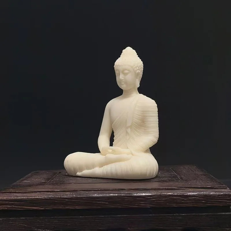 Statue Bouddha Shakyamuni en Méditation – Résine Blanche Façon Porcelaine, 6,5 cm