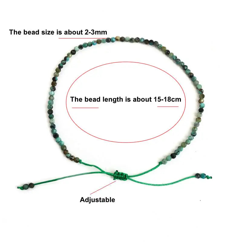 Bracelet Tressé Perles Facettées 2-3 mm – Pierre Naturelle au Choix, Ajustable, Ultra-Fin