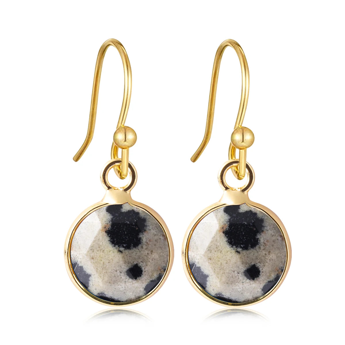 Boucles d'Oreilles Rondes en Pierre Naturelle Facettée – Crochets Acier Doré, 17 Pierres au Choix