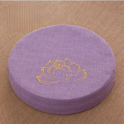 Coussin de Méditation Rond en Lin 40 cm – Brodé Fleur de Lotus, Housse Déhoussable, 9 Coloris