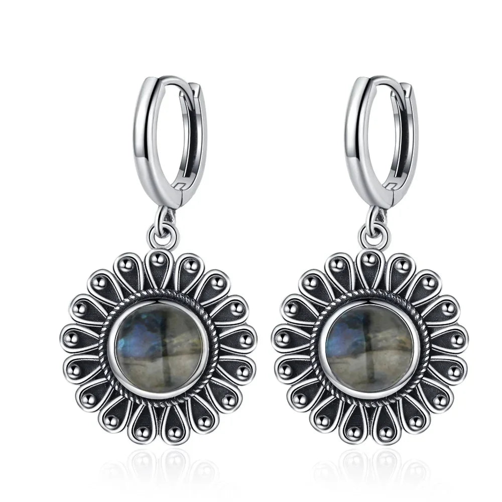 Boucles d'Oreilles Vintage en Argent 925 et Pierre Naturelle – Cyanite, Pierre de Lune, Labradorite… 10 Modèles