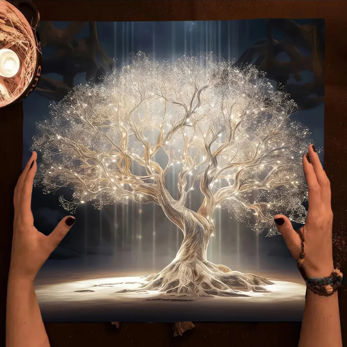 Nappe de Tarot Arbre de Vie en Velours – 15 Motifs : Arbre Doré, Phases de Lune, 50 ou 75 cm