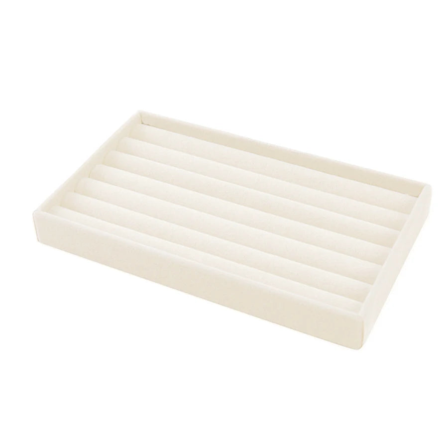 Plateau à Bijoux en Velours Beige – Organisateur Empilable pour Tiroir, Bagues, Bracelets et Boucles d'Oreilles, 9 Modèles de Compartiments