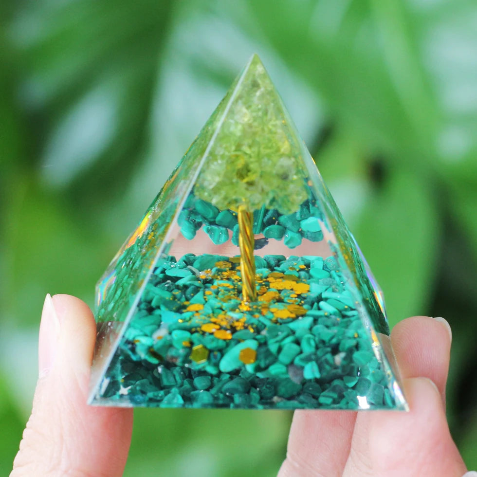Pyramide d'Orgonite à Sphère d'Améthyste – 5 cm, Arbre de Vie, Chakras, 35 Modèles