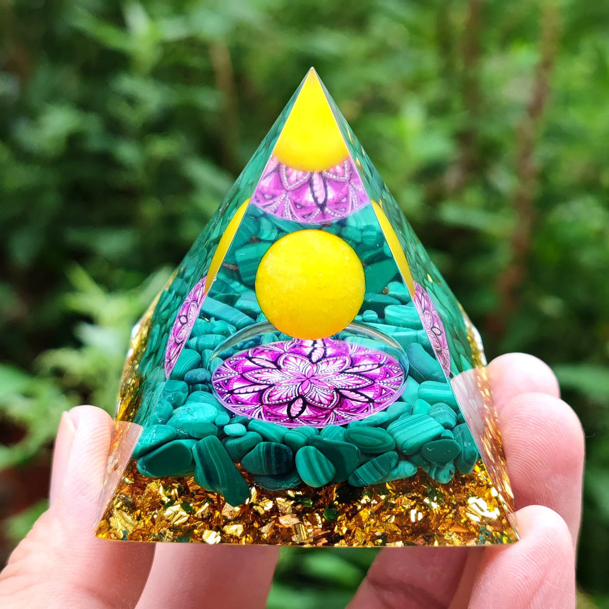Pyramide d'Orgonite à Sphère d'Améthyste – 5 cm, Arbre de Vie, Chakras, 35 Modèles