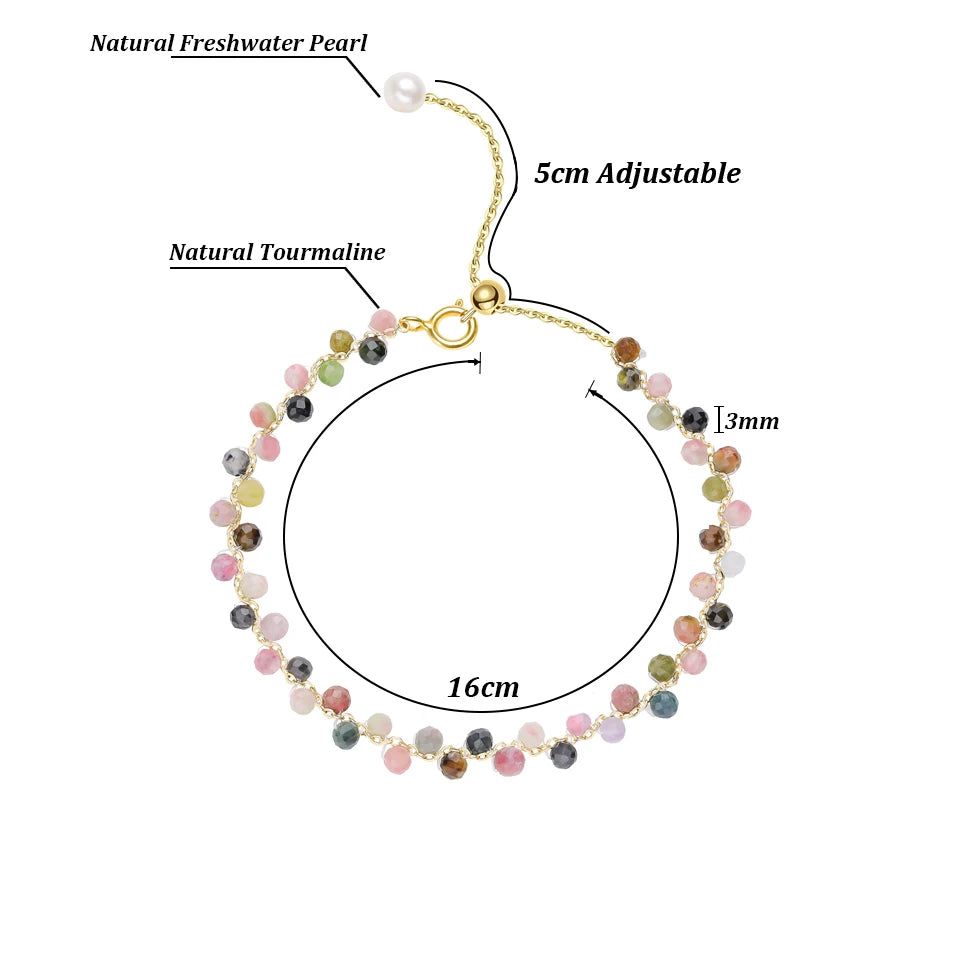Bracelet Chaîne Dorée Perles Facettées 3 mm – Pierre Naturelle au Choix et Perle d'Eau Douce