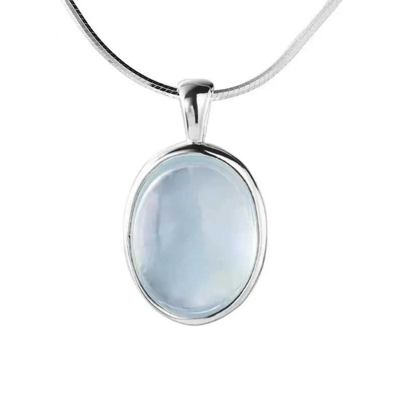 Collier Argent 925 Pendentif Aigue-Marine Ovale – Chaîne Serpent, Minimaliste