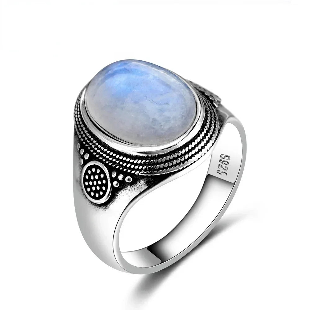 Bague Cabochon Ovale 10 x 14 mm – Monture Argentée Ciselée Unisexe, Œil de Tigre, Labradorite, Lapis…