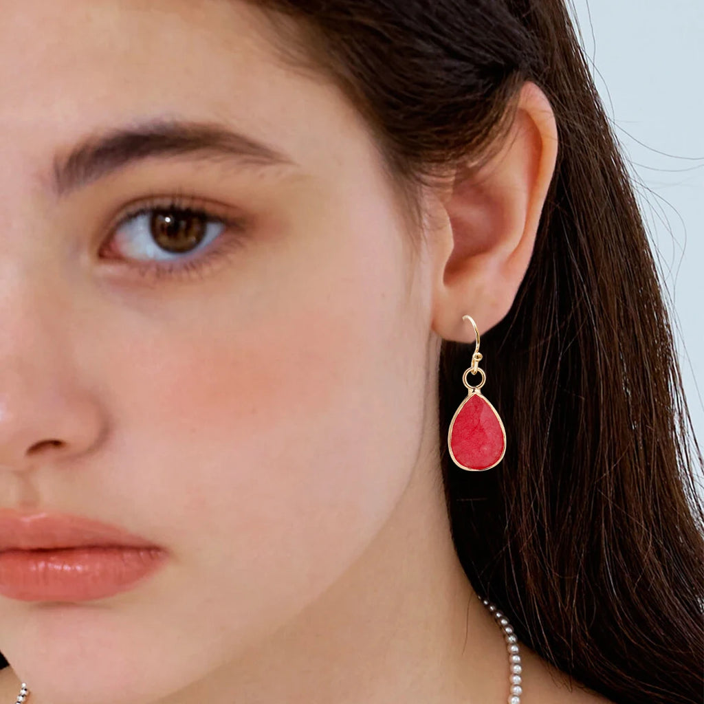 Boucles d'Oreilles Gouttes Facettées en Pierre Naturelle – Acier Doré ou Argenté, 11 Pierres