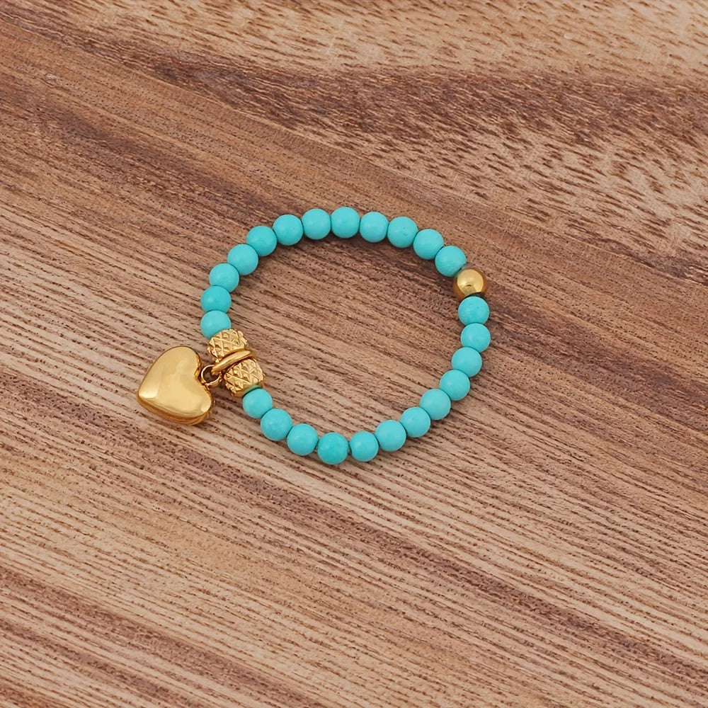 Bague Perlée Extensible en Pierres Naturelles – Cœur, Trèfle, Améthyste, Labradorite…