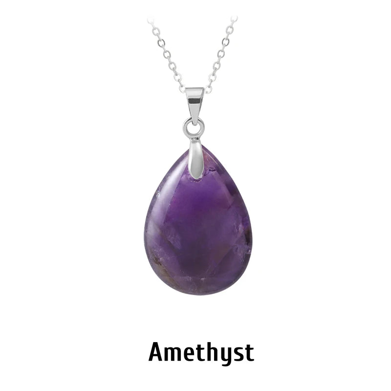 Collier Pendentif Goutte en Pierre Naturelle au Choix – Monture Dorée ou Argentée, avec Chaîne