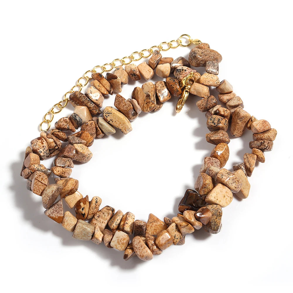 Collier Ras du Cou en Éclats de Pierres Naturelles – 16 Pierres au Choix, 43 cm