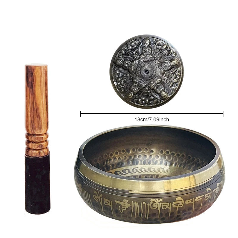 Bol Chantant Tibétain Gravé de Mantras – Fabriqué à la Main au Népal, de 8 à 20 cm, avec Maillet