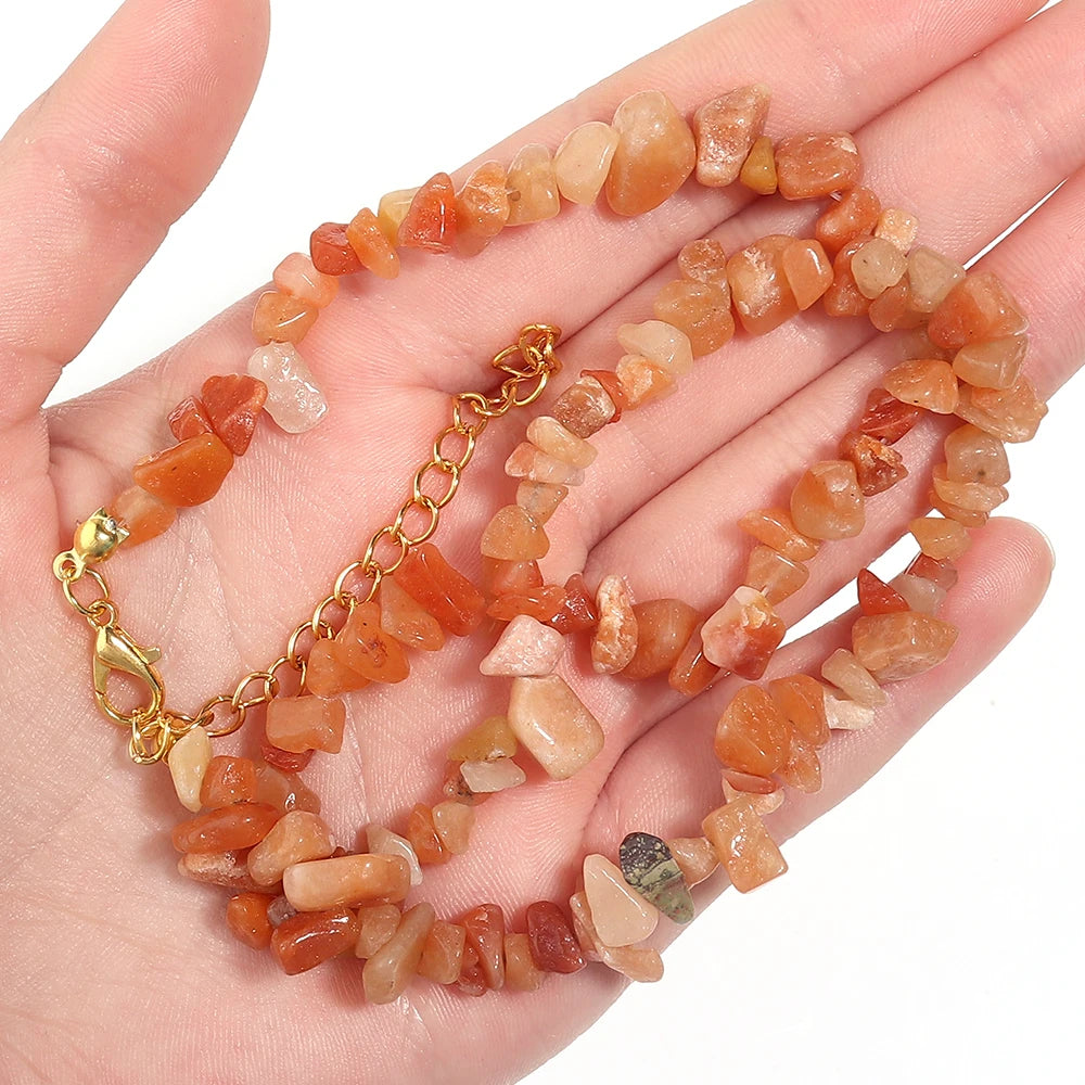 Collier Ras du Cou en Éclats de Pierres Naturelles – 16 Pierres au Choix, 43 cm