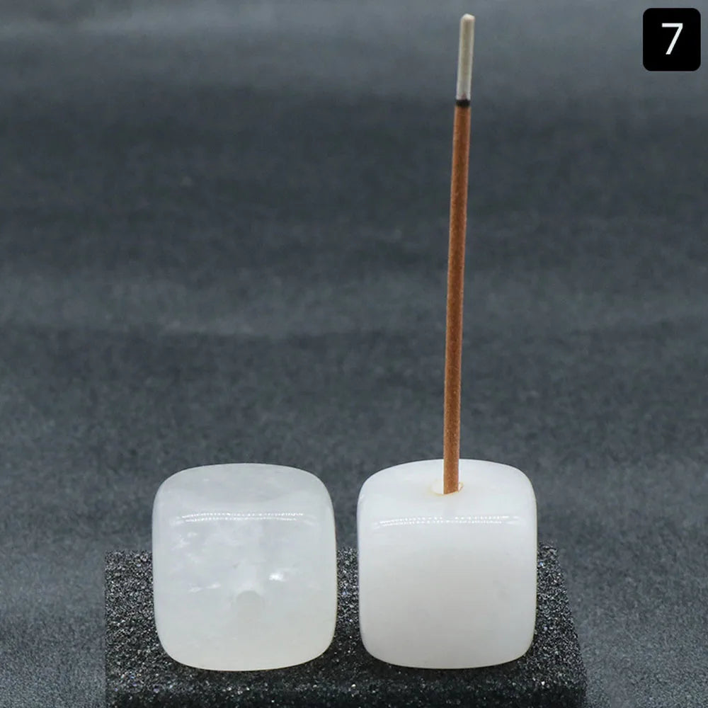Porte-Encens Cube en Pierre Naturelle 2 cm – Quartz Rose, Améthyste, Œil de Tigre, Labradorite…
