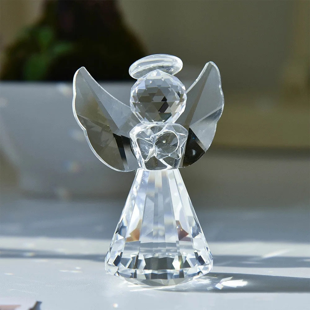 Statue Ange en Cristal Transparent – Ange Gardien Décoratif 8,5 cm, Idée Cadeau