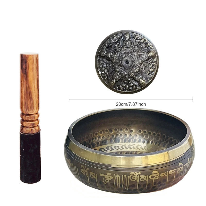 Bol Chantant Tibétain Gravé de Mantras – Fabriqué à la Main au Népal, de 8 à 20 cm, avec Maillet