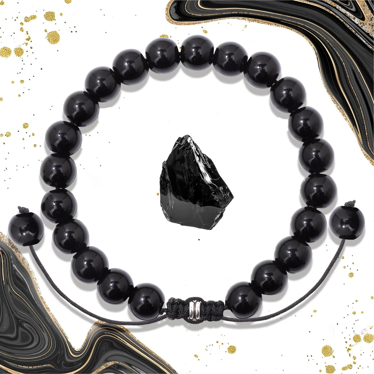Bracelet Cordon Tressé Réglable – Perles de Pierre Naturelle au Choix 4, 6 ou 8 mm, avec Carte