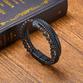 Bracelet Cuir Homme Multi-Rangs avec Perles de Pierre et Croix – 22 cm, 4 Coloris