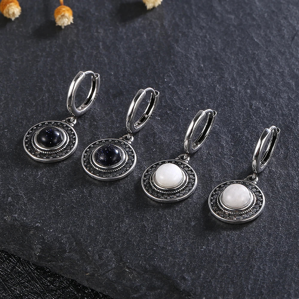 Boucles d'Oreilles Vintage en Argent 925 et Pierre Naturelle – Cyanite, Pierre de Lune, Labradorite… 10 Modèles