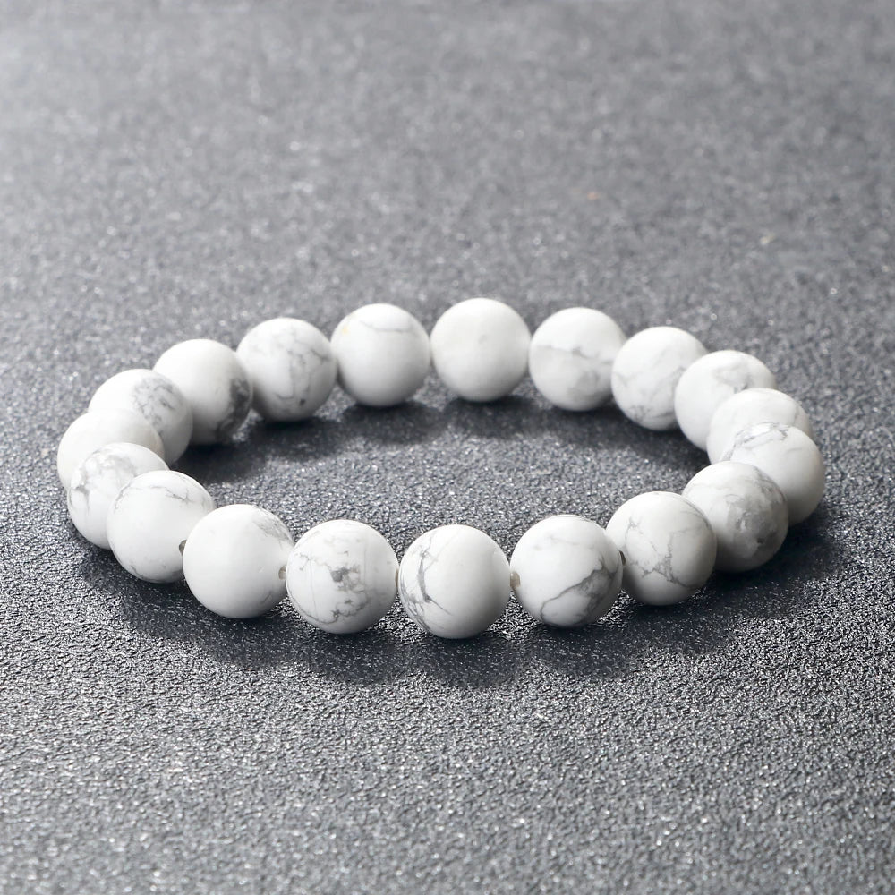 Bracelet Howlite Blanche Naturelle – Perles 6, 8 ou 10 mm, 17 à 21 cm, Femme et Homme