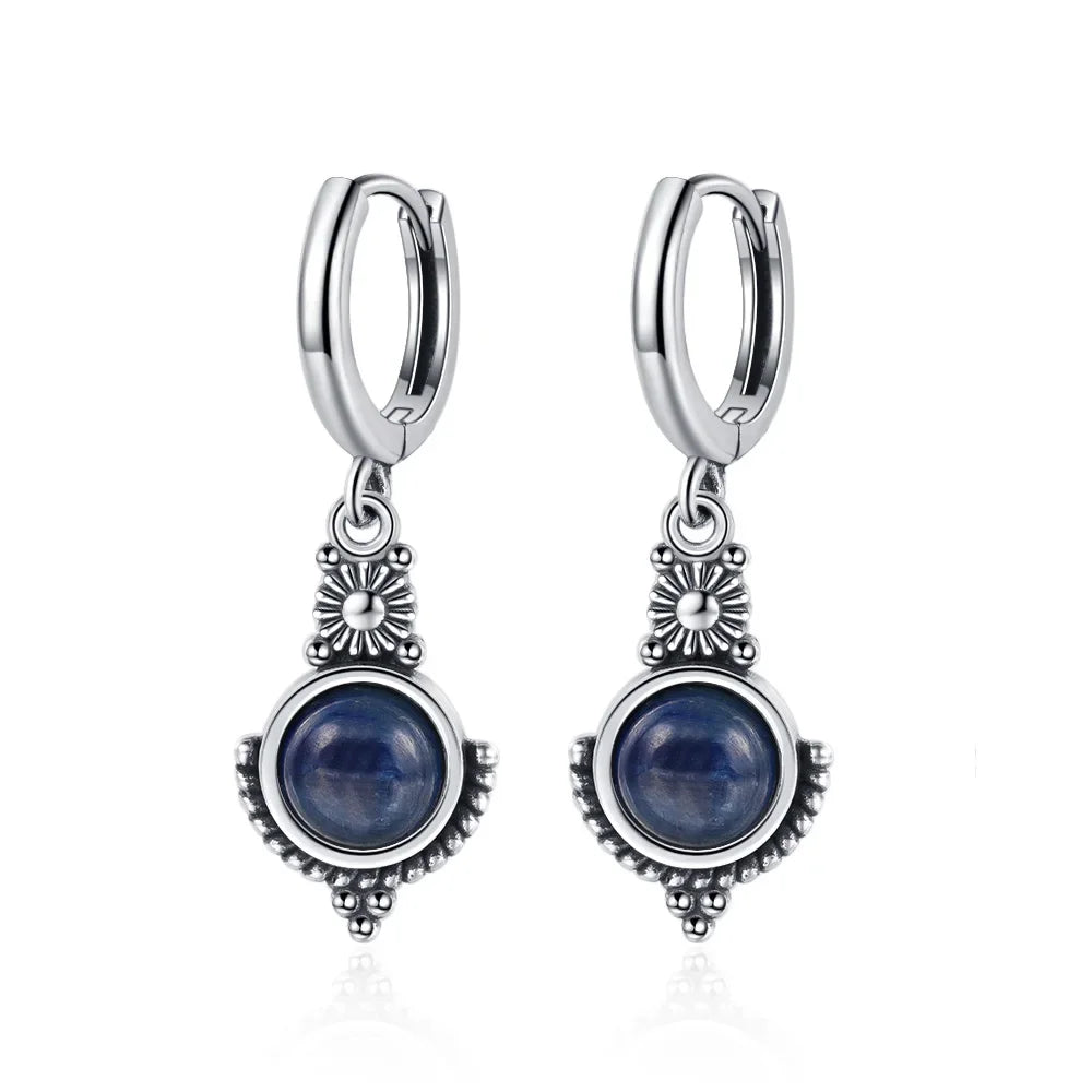 Boucles d'Oreilles Vintage en Argent 925 et Pierre Naturelle – Cyanite, Pierre de Lune, Labradorite… 10 Modèles