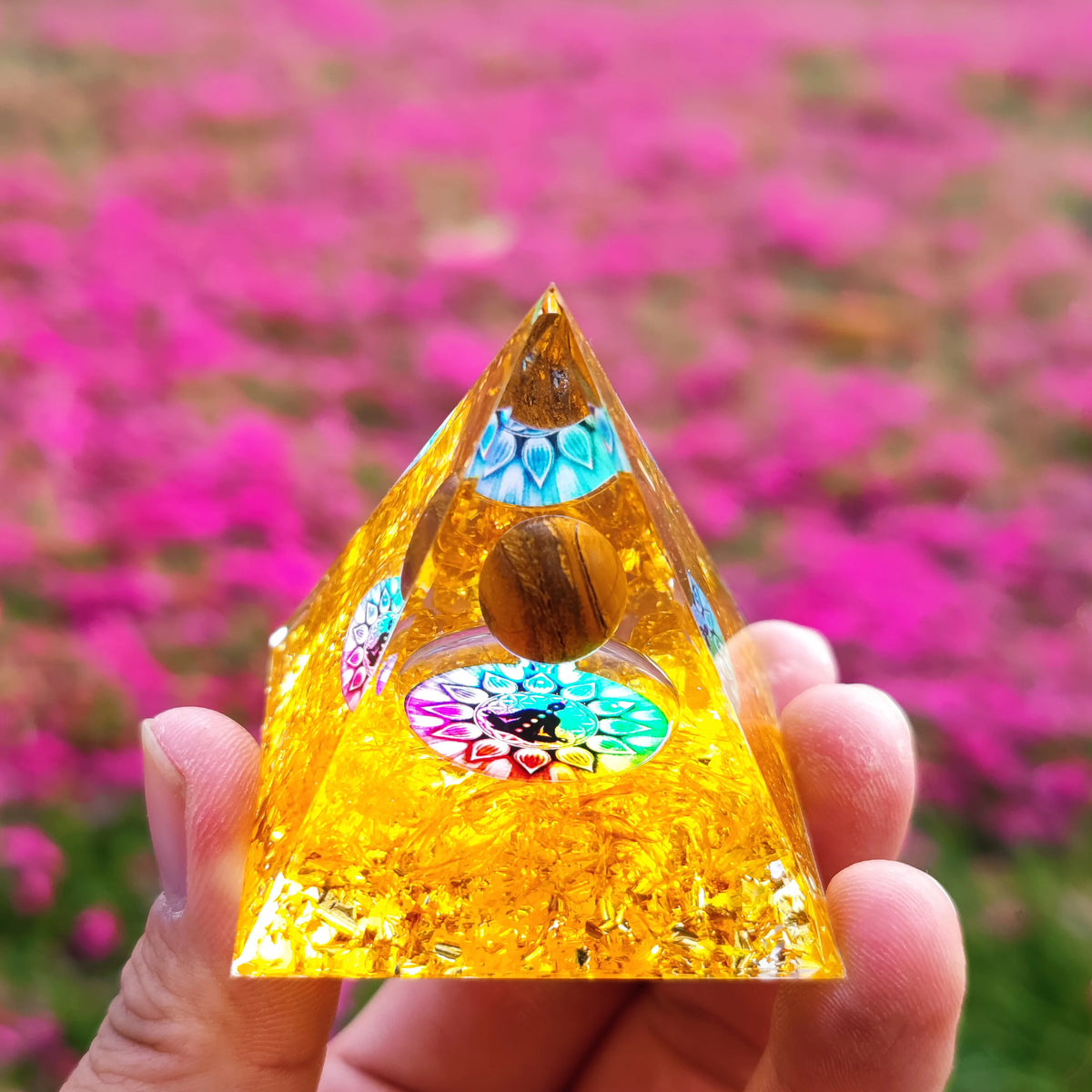 Pyramide d'Orgonite à Sphère d'Améthyste – 5 cm, Arbre de Vie, Chakras, 35 Modèles