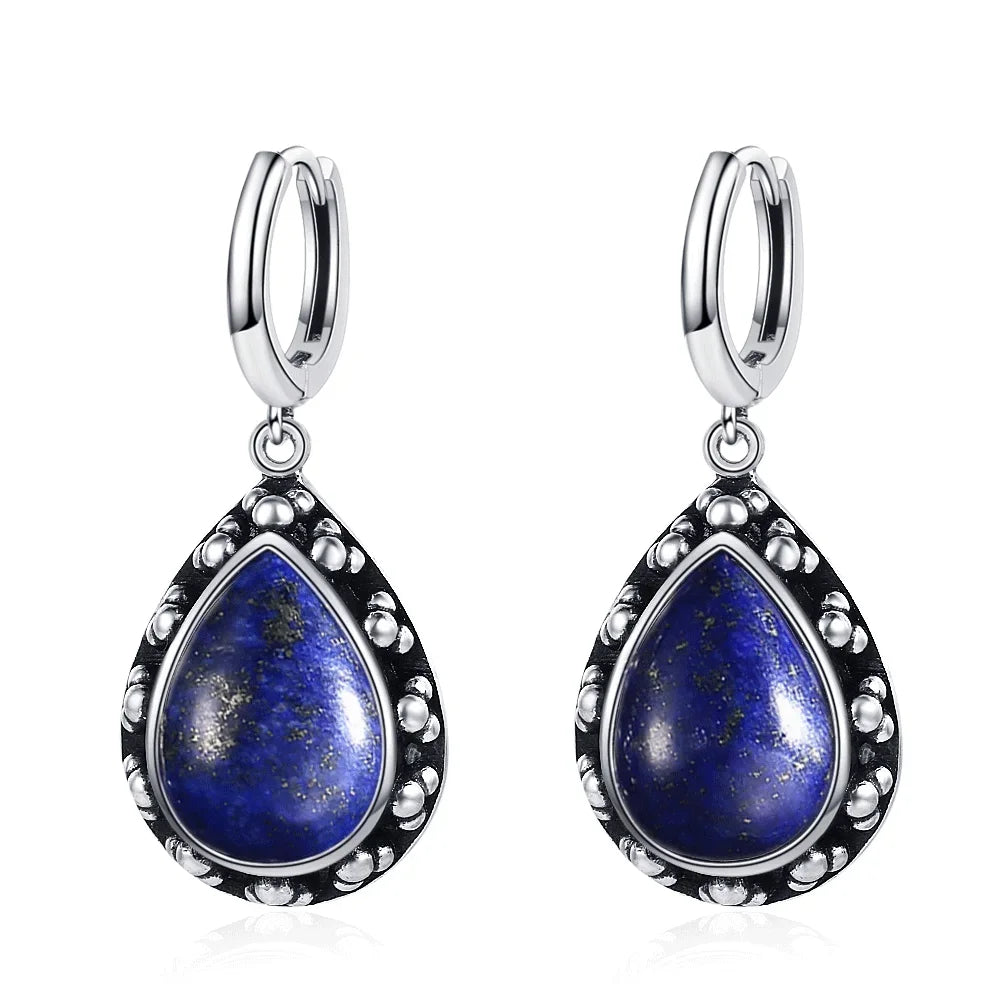 Boucles d'Oreilles Vintage en Argent 925 et Pierre Naturelle – Cyanite, Pierre de Lune, Labradorite… 10 Modèles