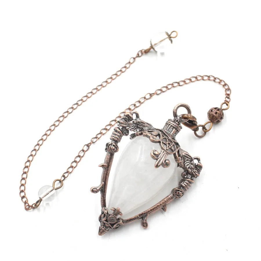 Pendule Divinatoire en Pierre Naturelle – Monture Vintage Ciselée, 8 Pierres et 2 Modèles