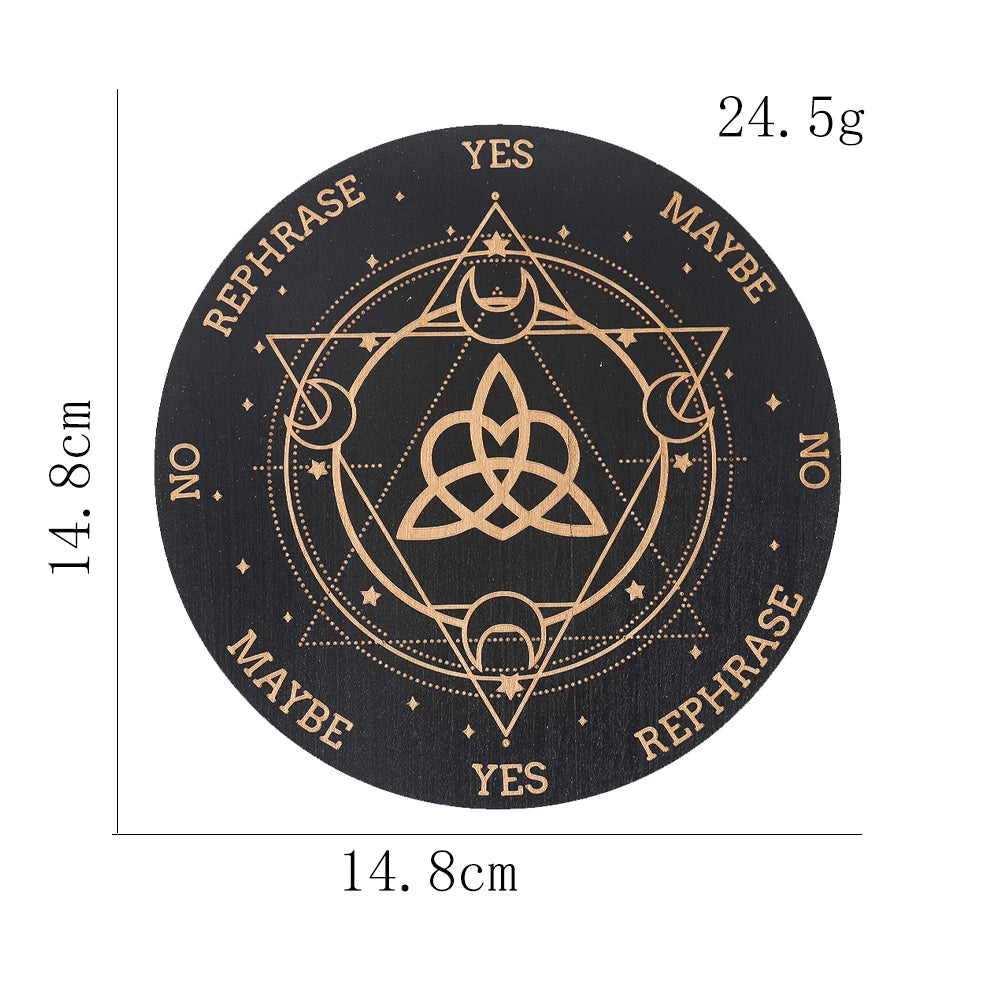 Planche à Pendule en Bois Noir Gravé – Nœud de la Trinité, Oui / Non / Peut-être, 15 cm