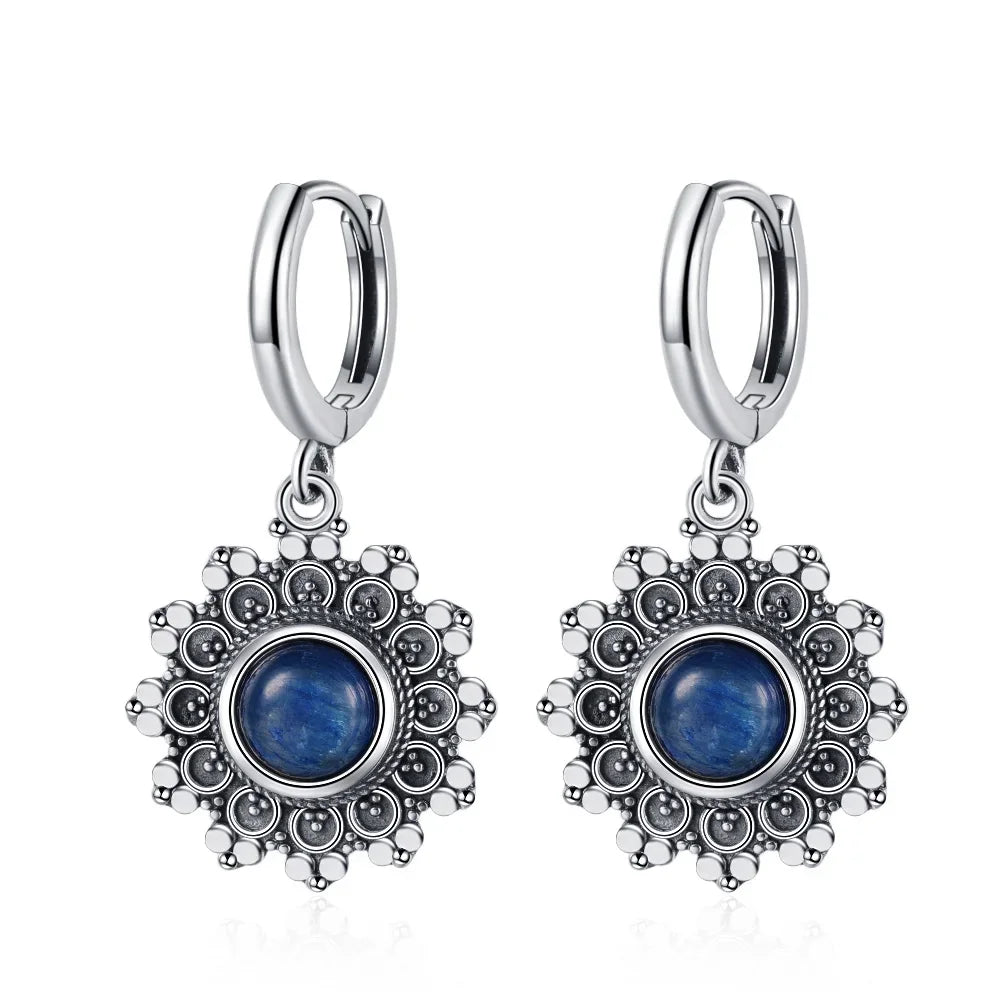 Boucles d'Oreilles Vintage en Argent 925 et Pierre Naturelle – Cyanite, Pierre de Lune, Labradorite… 10 Modèles
