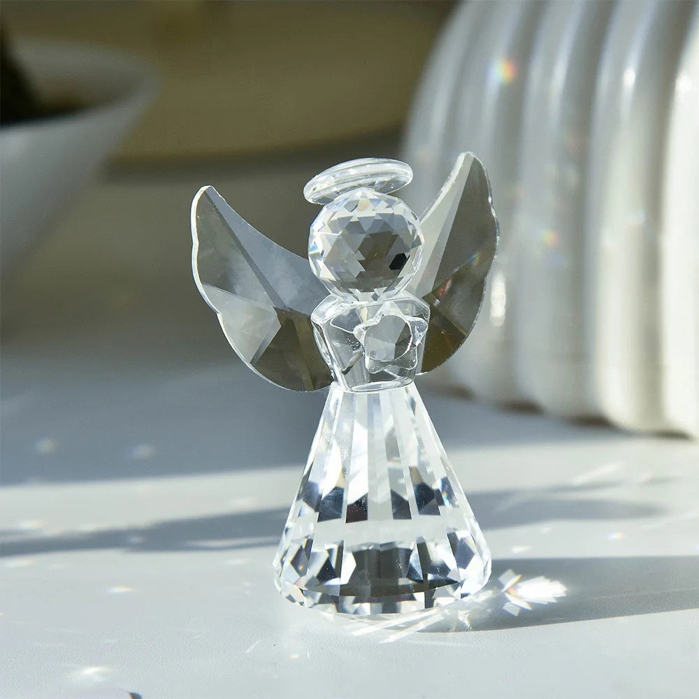 Statue Ange en Cristal Transparent – Ange Gardien Décoratif 8,5 cm, Idée Cadeau