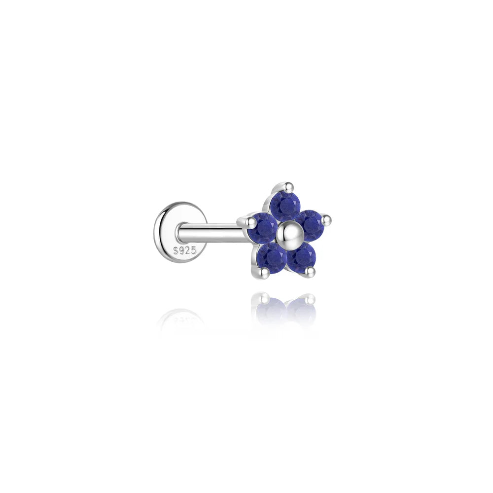 Piercing en Argent 925 et Lapis-Lazuli – Clou Plat Étoile, Fleur, Papillon, 16 Modèles Doré ou Argenté