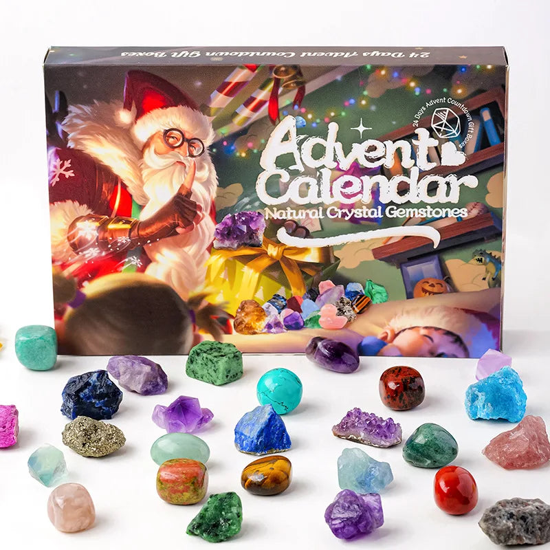 Calendrier de l'Avent Cristaux – 24 Pierres Naturelles Surprises, 5 Coffrets au Choix, Pierres Roulées, Brutes ou Cœur de Quartz Rose, Lithothérapie, Idée Cadeau Noël Femme