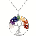 Collier Arbre de Vie 7 Chakras – Pendentif en Pierres Naturelles Serties au Fil, avec Chaîne