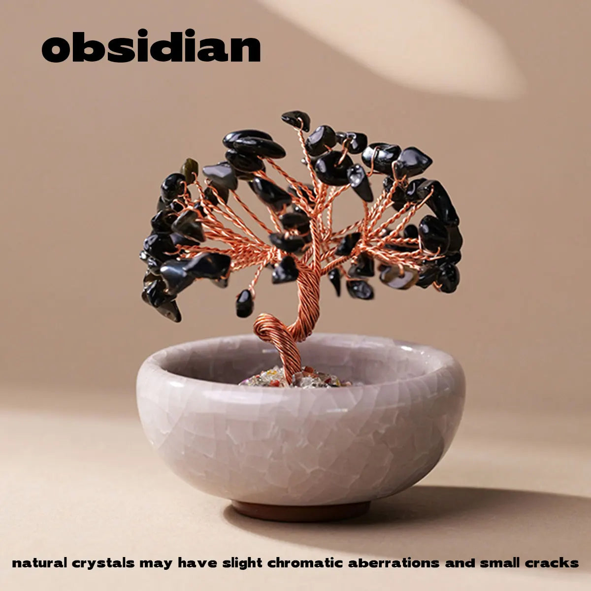 Arbre de Vie en Pierres Naturelles – Fil de Cuivre Façonné Main sur Coupelle, Pierre au Choix