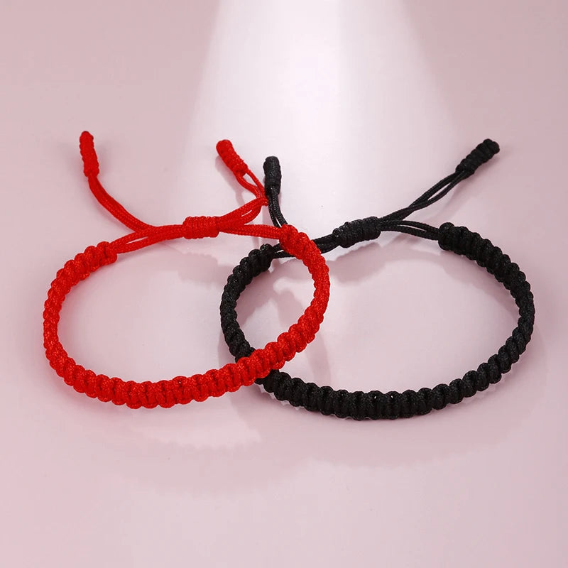Bracelet Tibétain Tressé – Cordon Noir, Rouge ou Blanc à Nœuds, Réglable, Femme et Homme