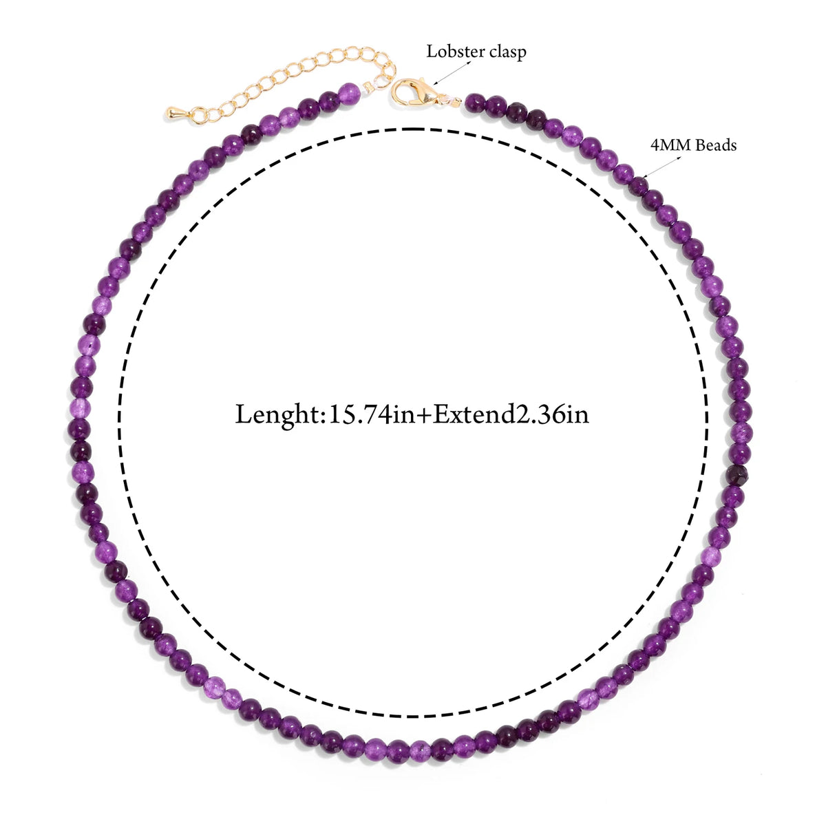 Collier Ras du Cou Perles de Pierre Naturelle 4 mm – 15 Pierres au Choix, 39 à 45 cm