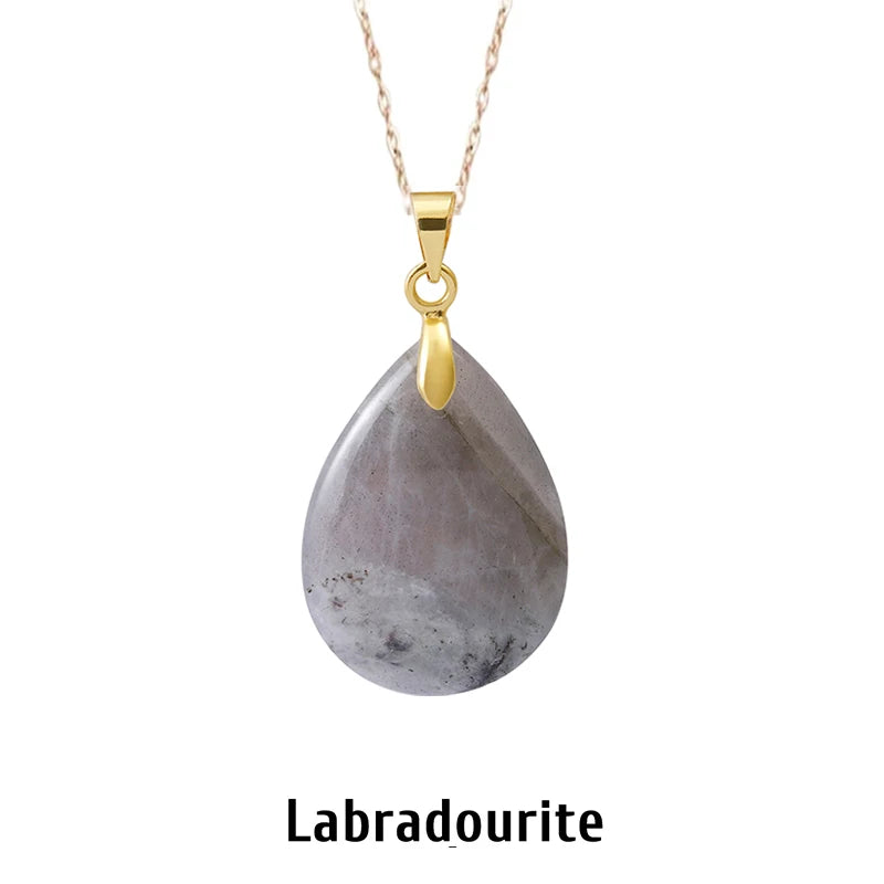Collier Pendentif Goutte en Pierre Naturelle au Choix – Monture Dorée ou Argentée, avec Chaîne
