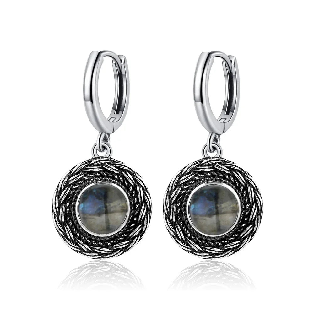 Boucles d'Oreilles Vintage en Argent 925 et Pierre Naturelle – Cyanite, Pierre de Lune, Labradorite… 10 Modèles