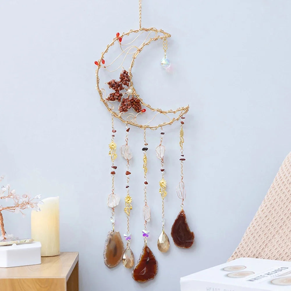 Attrape-Rêves en Pierres Naturelles et Tranches d'Agate – Lune ou Arbre de Vie, 29 Modèles, Décoration Murale