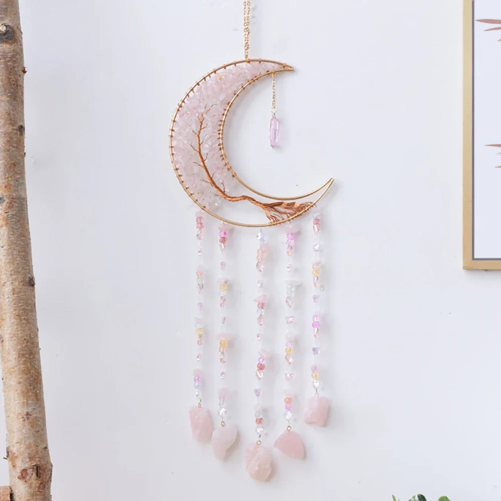 Attrape-Rêves en Pierres Naturelles et Tranches d'Agate – Lune ou Arbre de Vie, 29 Modèles, Décoration Murale