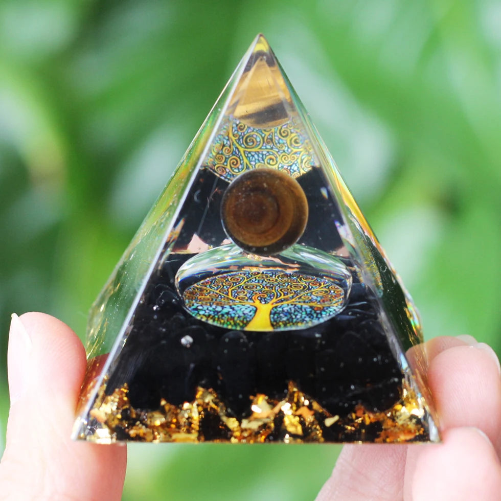 Pyramide d'Orgonite à Sphère d'Améthyste – 5 cm, Arbre de Vie, Chakras, 35 Modèles