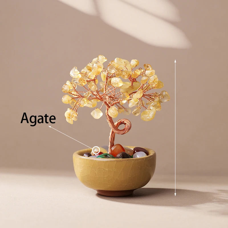 Arbre de Vie en Pierres Naturelles – Fil de Cuivre Façonné Main sur Coupelle, Pierre au Choix