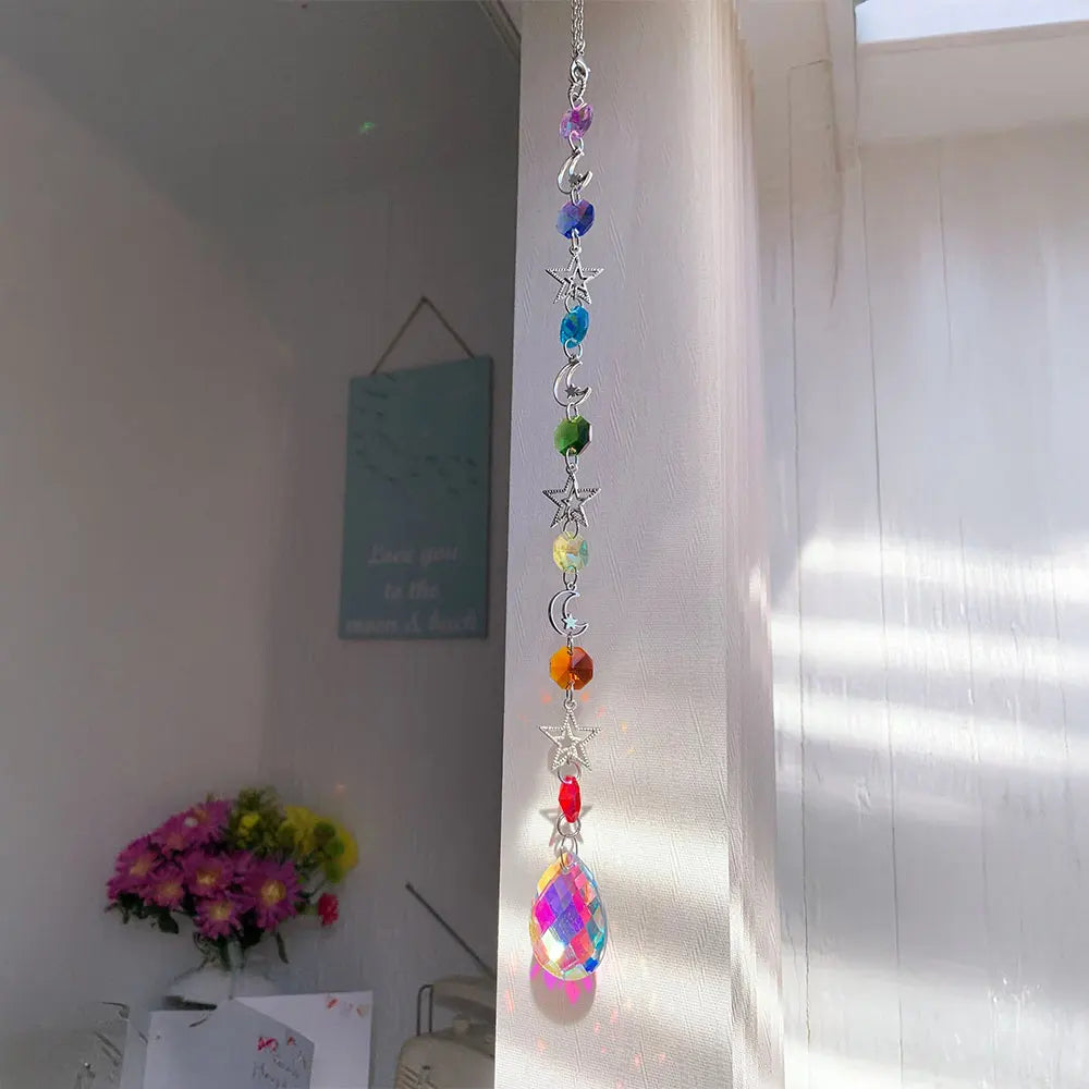 Attrape-Soleil en Cristal – Suspension Arc-en-Ciel à Prismes, Lune et Étoiles, 4 Modèles