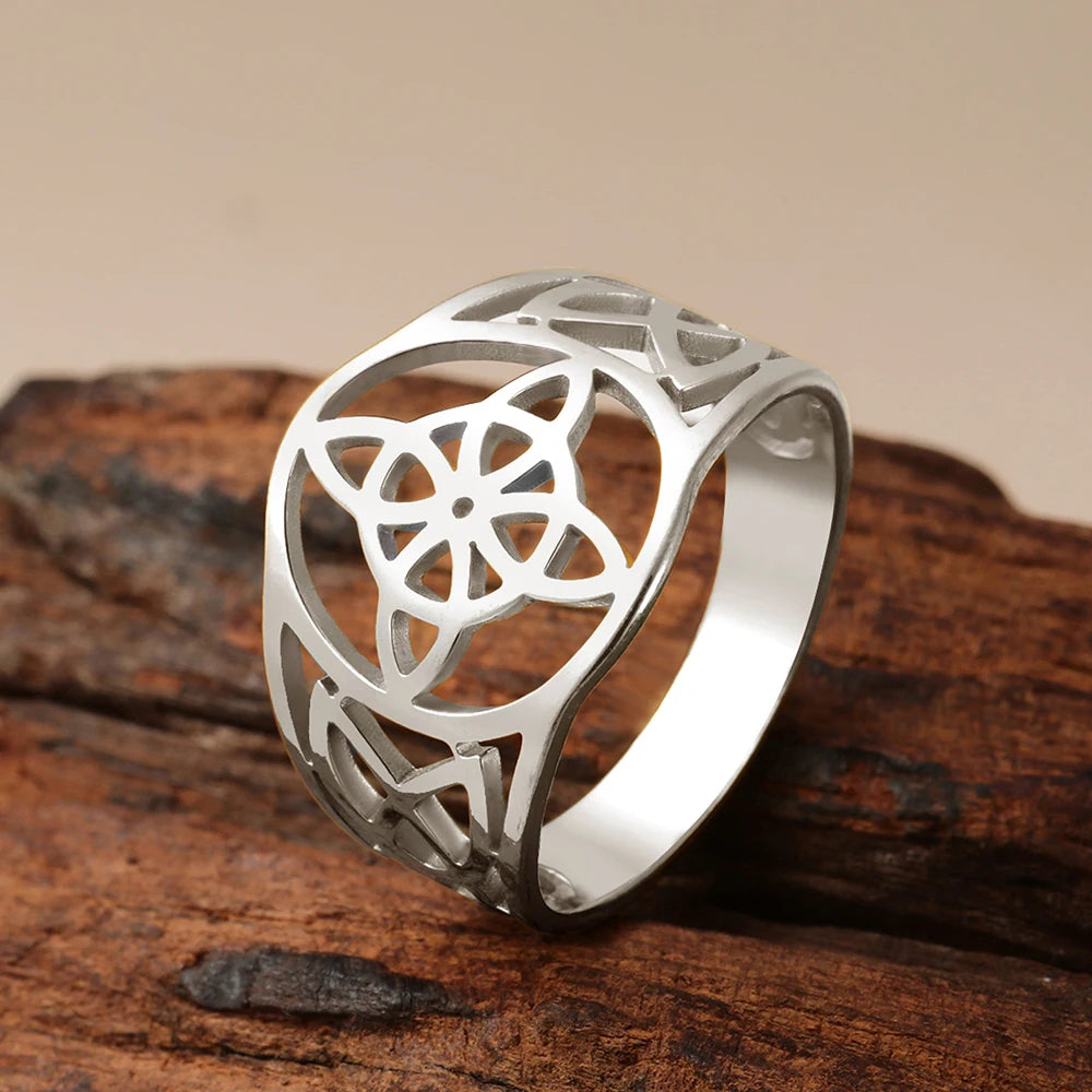 Bague Nœud de Sorcière en Acier Inoxydable Femme et Homme – Nœud Celtique Ajouré, Argenté, Doré ou Noir, Bijou Ésotérique, Idée Cadeau