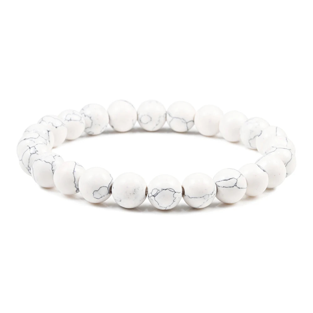 Bracelet Howlite Blanche Naturelle – Perles 6, 8 ou 10 mm, 17 à 21 cm, Femme et Homme