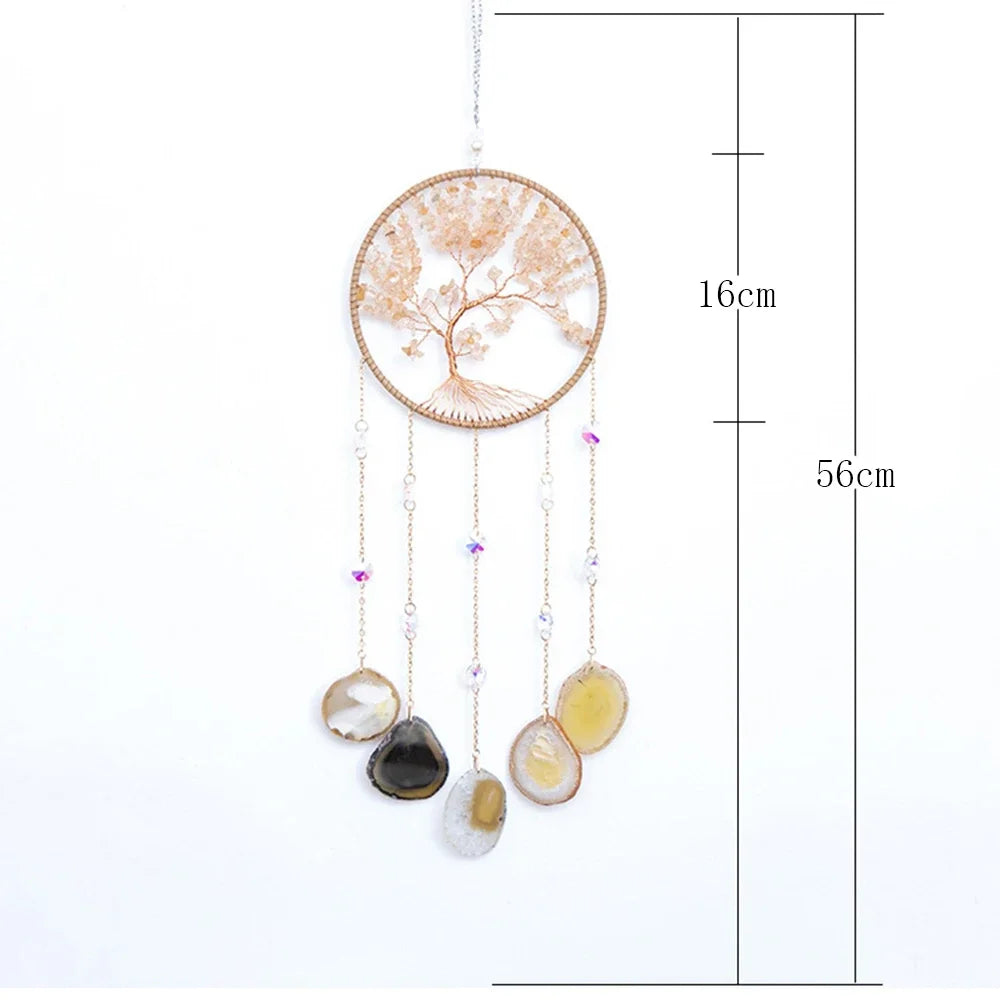 Attrape-Rêves en Pierres Naturelles et Tranches d'Agate – Lune ou Arbre de Vie, 29 Modèles, Décoration Murale