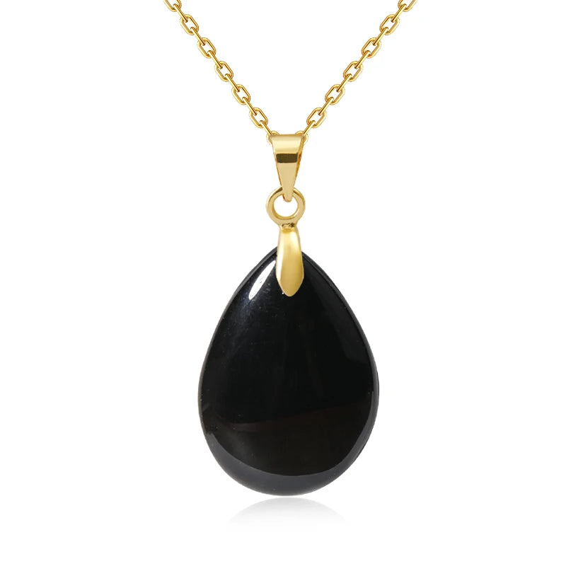 Collier Pendentif Goutte en Pierre Naturelle au Choix – Monture Dorée ou Argentée, avec Chaîne